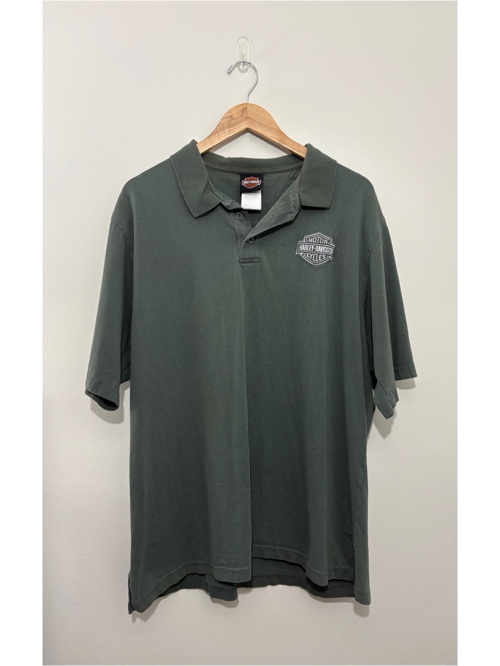 Vintage Harley Davidson dark green embroidered polo shirt (XL)